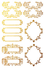 Load image into Gallery viewer, Petits Ornements IOD Foil Transfer - Four 12" x 16" Pages, Gold Guilded Image Transfer, Rub On Image by Iron Orchid Designs