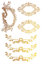 Load image into Gallery viewer, Petits Ornements IOD Foil Transfer - Four 12" x 16" Pages, Gold Guilded Image Transfer, Rub On Image by Iron Orchid Designs