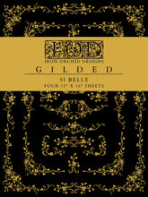 Load image into Gallery viewer, Si Belle IOD Foil Transfer - Four 12" x 16" Pages, Gold Guilded Image Transfer, Rub On Image by Iron Orchid Designs