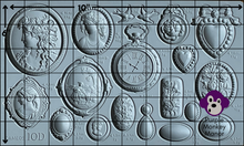 Load image into Gallery viewer, IOD Cameos Mould with a six by ten grid laid over an image of the mould to show the approximate measurement of the elements within the mould.
