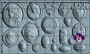 IOD Cameos Mould with a six by ten grid laid over an image of the mould to show the approximate measurement of the elements within the mould.