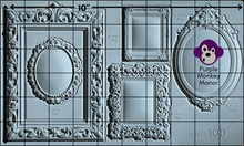Load image into Gallery viewer, IOD Frames 1 mould with a six by ten grid laid over an image of the mould to show the approximate measurement of the elements within the mould.
