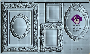 IOD Frames 1 mould with a six by ten grid laid over an image of the mould to show the approximate measurement of the elements within the mould.