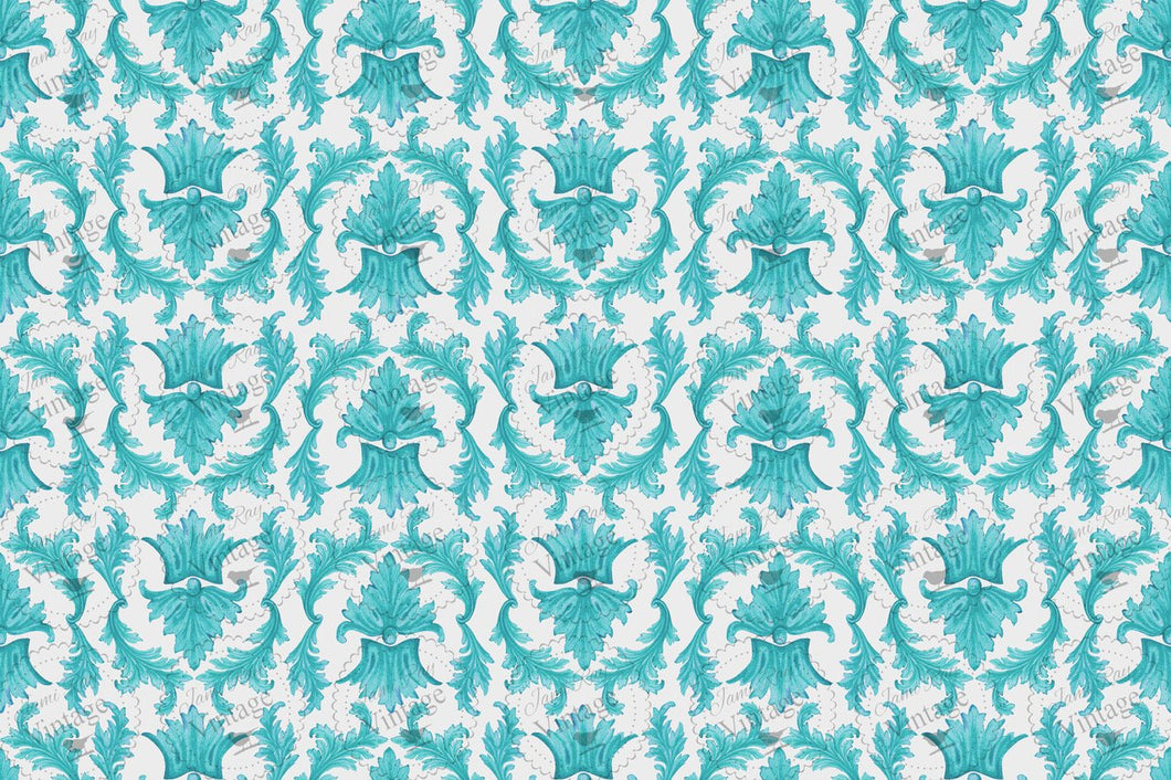 Teal Damask Decoupage Paper